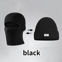 2In1 Winter Balaclava Beanie Hat Knitted Full Face Mask Warm Ski Tactical Cycling Cap Men Women Outdoor Sports Earmuffs Hat juoda