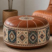 Boho rašto osmanų pufas PU odos apvalus pufas Naujas sandėliavimo osmanas Svetainė B