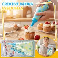 Reusable Silicone Piping Bag Set with Plastic Nozzles for and Icing One Size mėlyna