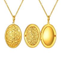 Oval Round Flower Locket Necklace that Holds Pictures Photo Locket Pendant Gifts for Women 40cm-45cm&PNB-362G