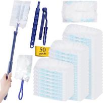 52 Pieces Refills Compatible with Swiffer Duster, Dust Catchers Compatible with Swiffer Duster with 1 Handle, 1 Telescopic Handles 50-Pack white