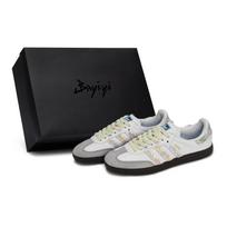 Adidas Originals SAMBA OG Floral Pastoral Abrasion Resistant Low top Skateboard Shoes Unisex Black White Gray Yellow B75806(Team80-S-BOX) 36⅔