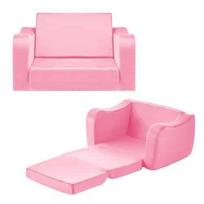 Vaikiška sofa du viename, sulankstomas minkštas fotelis su porankiais, rausvos spalvos