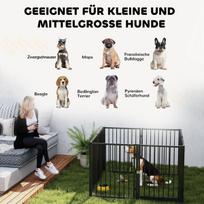PawHut šuniukų aptvaras, šunų aptvaras, šuniukų tvora, 8 skydeliai su durelėmis, sulankstomas ir nešiojamas šunų aptvaras, plienas, juodas