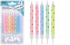 Gimtadienio žvakutė Ravi Pastel Dots, įvairių spalvų, 8 vnt.