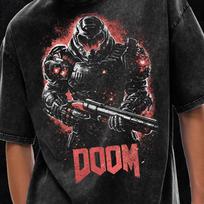 D00M Shirt, Sci-Fi Horror, Vintage Doom, Acid Wash Oversize T-Shirt - 250 GSM, Grunge & Goth Streetwear, Vintage Washed T-Shirt L