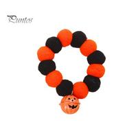 Lightweight Pet Collar Halloween Pom-Pom Collar, Cute Stretch Cat with Pumpkin Dog Bell, Soft Black Orange Pom-Poms for Cats Small Dogs Festive S A