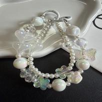 Inspired Love Heart Cat Paw Pearl Beaded Phone & Camera Bag Lanyard White Love Heart Cat Paw Pearl Chain + Card