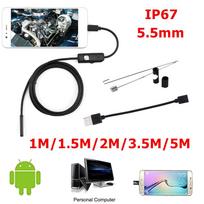 5.5mm/7mm Endoscope Camera HD USB Endoscope With 6 LED 1/1.5/2/3.5/5M Soft Cable Waterproof Inspection Borescope for Android PC 1.5m