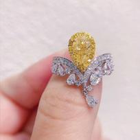 Micro-set zircon waterdrop high-carbon diamond crown ring, luxurious brilliance, exquisite yellow diamond open ring for women, 2026 Resizable