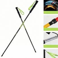 Factory  Ultra Light 3k Carbon Fiber Foldable Professional Outdoor Trekking Poles Steel Tips Hiking Stick Mountain žalia