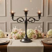 Metal Candelabra European Style 3Arm Candle Holder Romantic 3 Arm for Wedding, Hotel Black 3-head