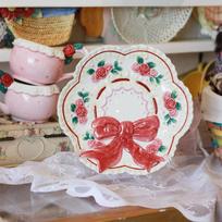 Ceramic Plate Retro Cute Rose Bow Underglaze Color Suitable for Serving Dessert Vegetables  Household Tableware Pastoral Style