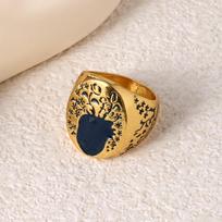 Huajie Retro Gold Color Metal Carving Flower Stamp Rings for Women Classic Banquet Ring  Trend 6 auksas