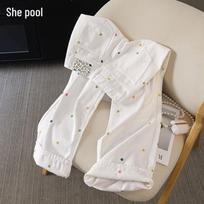 Women's Floral Embroidery Straight Leg Jeans L