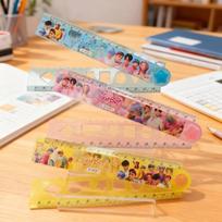 High Quality 3PCS Kpop Demon Hunters Huntrix Rumi Anime Plastic Folding Ruler Set 30cm/11.8in Straight Triangle Geometry Math Measuring Tools
