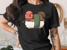 Cute Sushi Thanksgiving Turkey T-Shirt, Japanese Anime Gift, Kawaii Anime Sushi Shirt, Cute Japan Manga Art XL