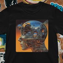 Futuristic Mind T-Shirt - Cyberpunk City in Head Art M