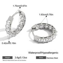 Sparkling Mini Square CZ Zircon Hoop Earrings Hypoallergenic Circle Ear Huggies Stainless Steel Minimalist Jewelry Rust Proof