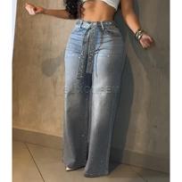 Women's Drilled Straight Leg Jeans Pants Baggy Pants Y2k Streetwear Outfit Wide Leg Loose Jeans Ladies Bottoms XS mėlyna