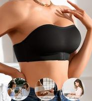 Moterims S dydžio be petnešėlių push-up bandeau liemenėlė, neslystanti, seksualiai atvira nugara liemenėlė S juoda