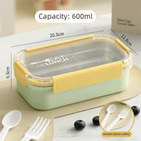 304 Stainless Steel Bento Box with Fork Spoon Food Container New Divided Lunch Box  For Meal Prep C