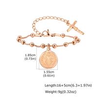 Stainless Steel St. Benedict Medal Beaded Chain Bracelet Gold Plated Religious Cross Catholic Jewelry Non Tarnish Baptism Gift beige
