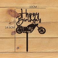 Acrylic Motorcycle Cake Toppers Gold Black White Cartoon Happy Birthday Cake Toppers Stably Cupcake Decoration Kids Party Decor