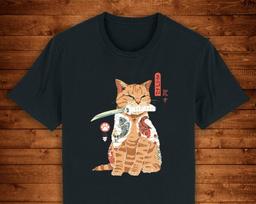 Katana Cat T shirt: Japanese Art, Urban Streetwear M