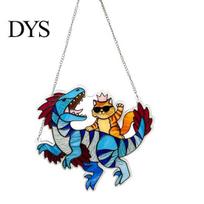 Durable Acrylic Charm Cat & Dinosaur Suncatcher, Stained Glass Style Window Hanging, Colorful Pendant Sun Catcher Decoration, Ideal for Gifting 15cm