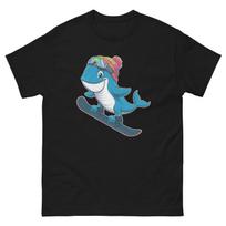 Whale Snowboarding Fun Cartoon Snowboarder Shirt T-Shirt L