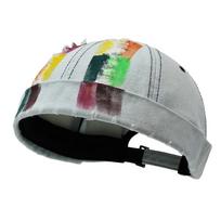 Cotton Polyester Blend Melon Skin Cap Distressed Denim Beanie Fashion Docker Cap  Daily pilka
