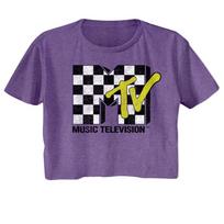 MTV 80-ųjų Muzikinės Televizijos Geltonos Kreidos Braižytas Logotipas Moteriškas Trumpas Viršutinis Marškinėlis M blue
