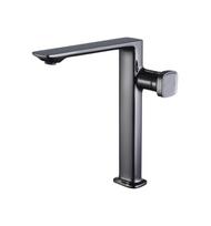 Minimalist Polished Black Basin Mixer Tap Tall Body Square Knob Solid Brass Bathroom Sink Faucet Counter Top Lavatory Tap (Black,Blackened) juoda