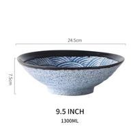 Best Selling Eco Friendly 9.5 Inch Noodles Bowl Japanese Style Large Ceramic Ramen Bowl Set 24.5cm mėlyna