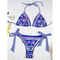 Seksualus spausdintas apynasris Brazilijos bikinis, moteriškas maudymosi kostiumėlis, moteriškas maudymosi kostiumėlis Dviejų dalių bikinio rinkinys maudymosi kostiumėliui maudymosi moteriai L mėlyna