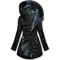 Zipper Slim-Fitting Parkas Cotton-Padded Jacket Trend Winter Warm Fur Collar Parkas Clothes Women's Long-Sleeve Hooded Coats XXXXL juoda