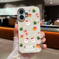Leather Texture Shell for iPhone 16 15 Pro 14 13 12 11 Pro Max Xs Max Xr 8 7 6 Plus Cartoon Santa Claus Elk Pattern Shockproof Soft Tpu Slim Cover iPhone 16 smėlis
