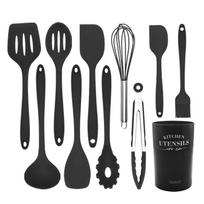 Kitchen Cooking Tools Kitchenware 11pcs/set Soup Spoon, Spatula, Brush, Scraper, Pasta Server, Egg Beater, Silicone Turner juoda