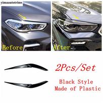 2pcs Head Light Lamp Eyebrow Eyelid Strip Decor Cover Trim For BMW X5 G05  - 2024 Carbon Fiber / Black Exterior Accessories Black Style