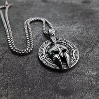 Vintage Solid Stainless Steel Spartan Warrior Mask Pendant Necklace For Men