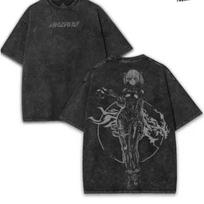 Cyberpunk Cyborg Girl Vintage Washed Oversized Black T-Shirt | Mecha Anime Unisex Streetwear Tee L