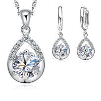Bridal Jewelry Sets 925 Silver Crystal Water Drop Necklaces Hoop Earrings Women Party Engagement balta