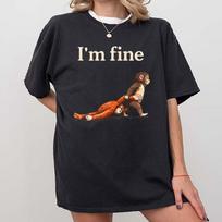 Sad Monkey Punch Meme with an Orange Toy I'm Fine T-Shirt M