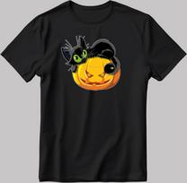 Halloween Cat T-Shirt: Black Cat on Pumpkin H610 XL