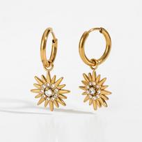 Gold Plated CZ Zircon Sun Pendant Drop Earrings for Women Stainless Steel Fashionable Waterproof Hoop Jewelry Gift Anti Allergic auksas