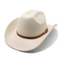 Cowboy Hat Wool Felt Large Brim Sun Protective For Summer Fashion Lovers smėlis