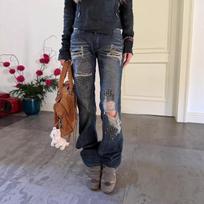 VIONA American Sexy Hot Girl Rivet Patchwork Jeans Distressed Vintage Washed Women Streetwear Y2k Retro Pants Slim Spring Summer S mėlyna