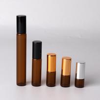 1ML-10ML rudas stiklinis eterinių aliejų buteliukas su plieniniu rutuliniu aplikatoriumi 3ml; black cap