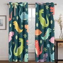 Living Room Space Design Bedroom Nursery Space Kindergarten 2 Panels for Selling Funny Cartoon Style Children Cute Dinosaur Cloth Drapery ideal W60xH100(CM)x2pcs&Grommet Top